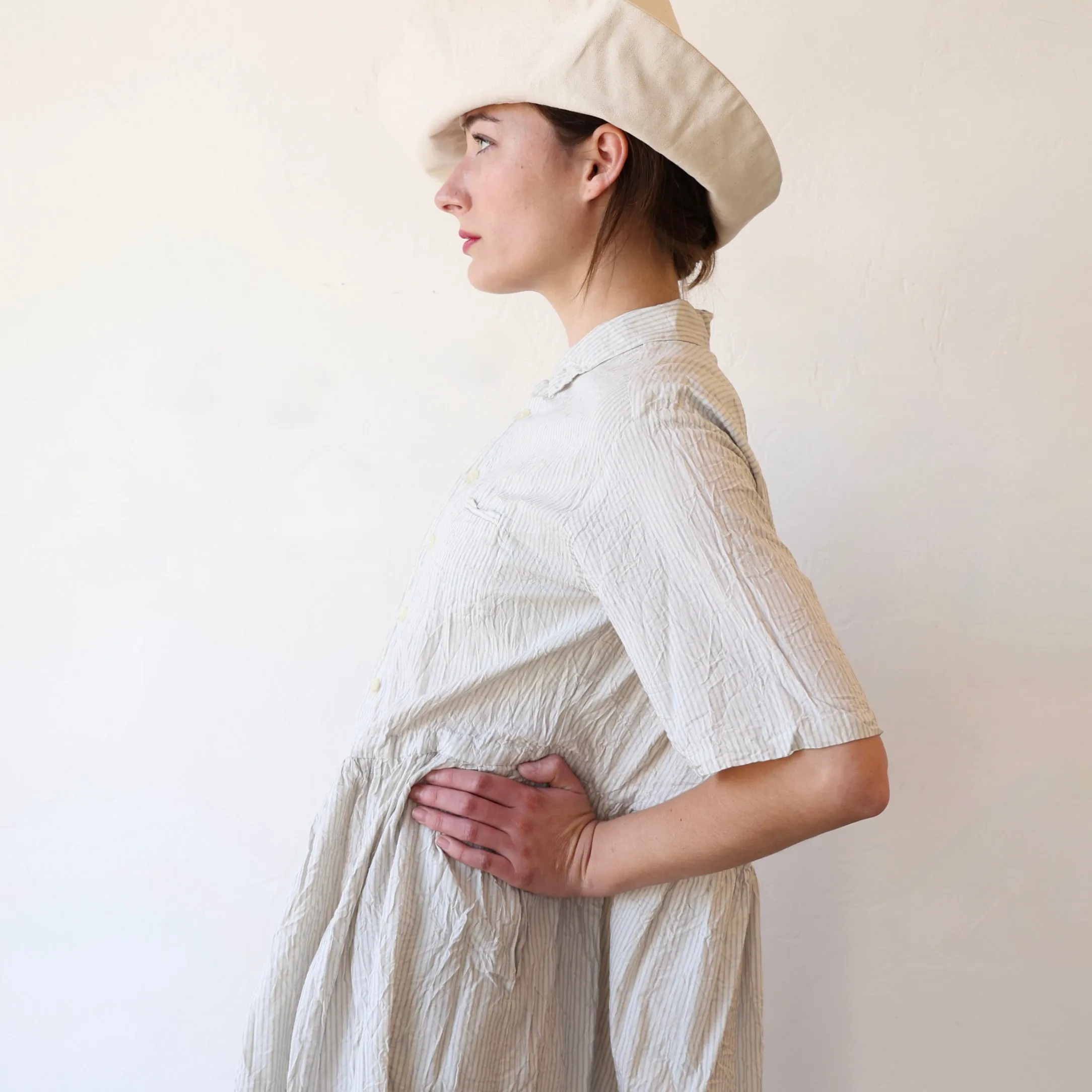 Pas de Calais Short Sleeve Crinkle Dress - Ticking Stripe