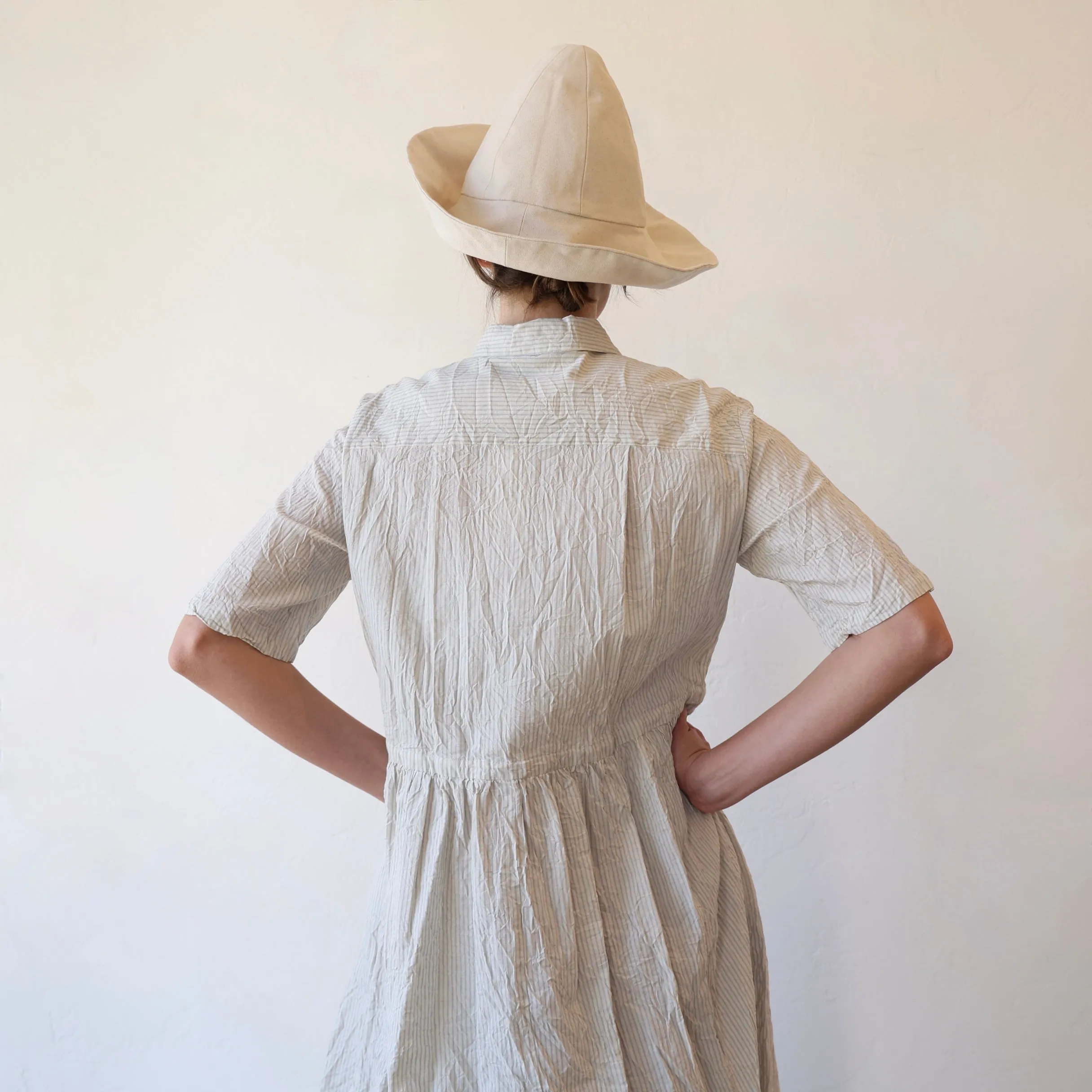 Pas de Calais Short Sleeve Crinkle Dress - Ticking Stripe
