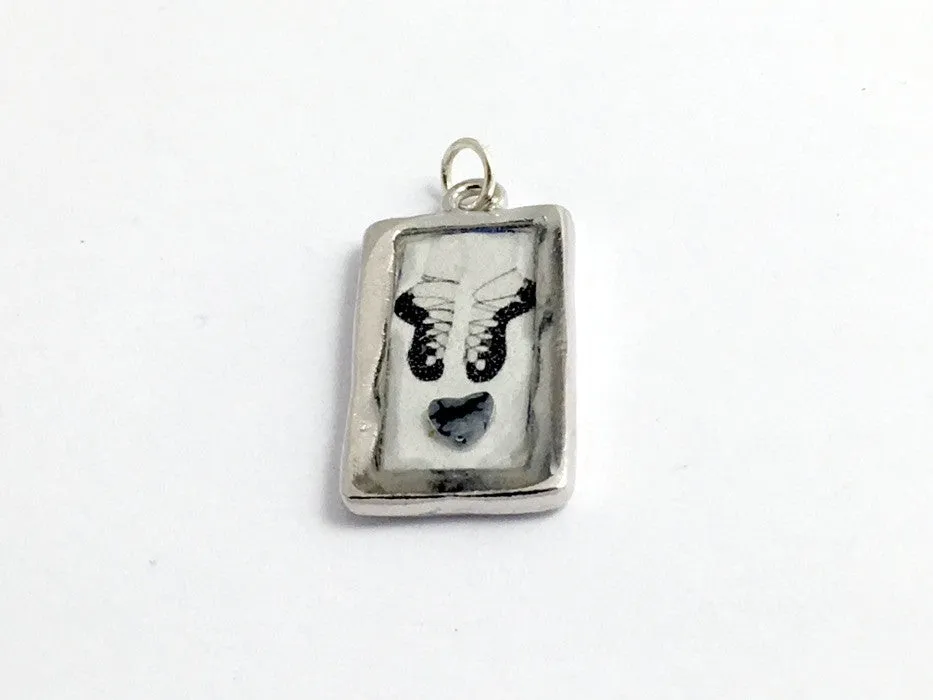 Pewter Frame with Irish Dance soft shoes and heart print pendant-resin, Feis,