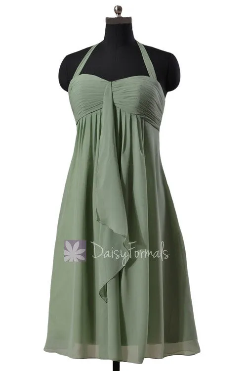 Pretty Halter Chiffon Bridesmaid Dress Sweetheart Short Bridal Party Dress(BM892S)