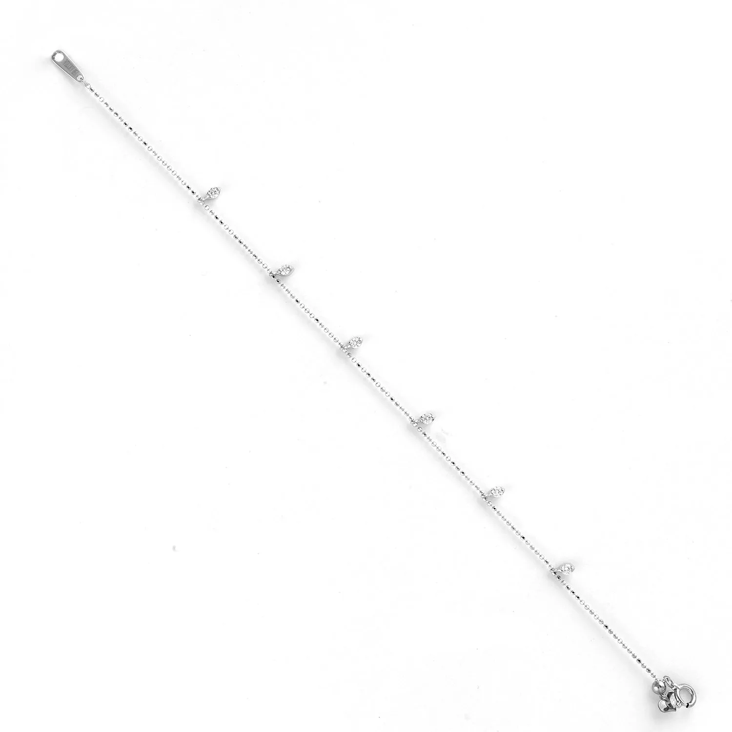 Prong Set Diamond Bracelet In 18k White Gold Dot Ball Chain Clasp Lock Jewelry For Gift