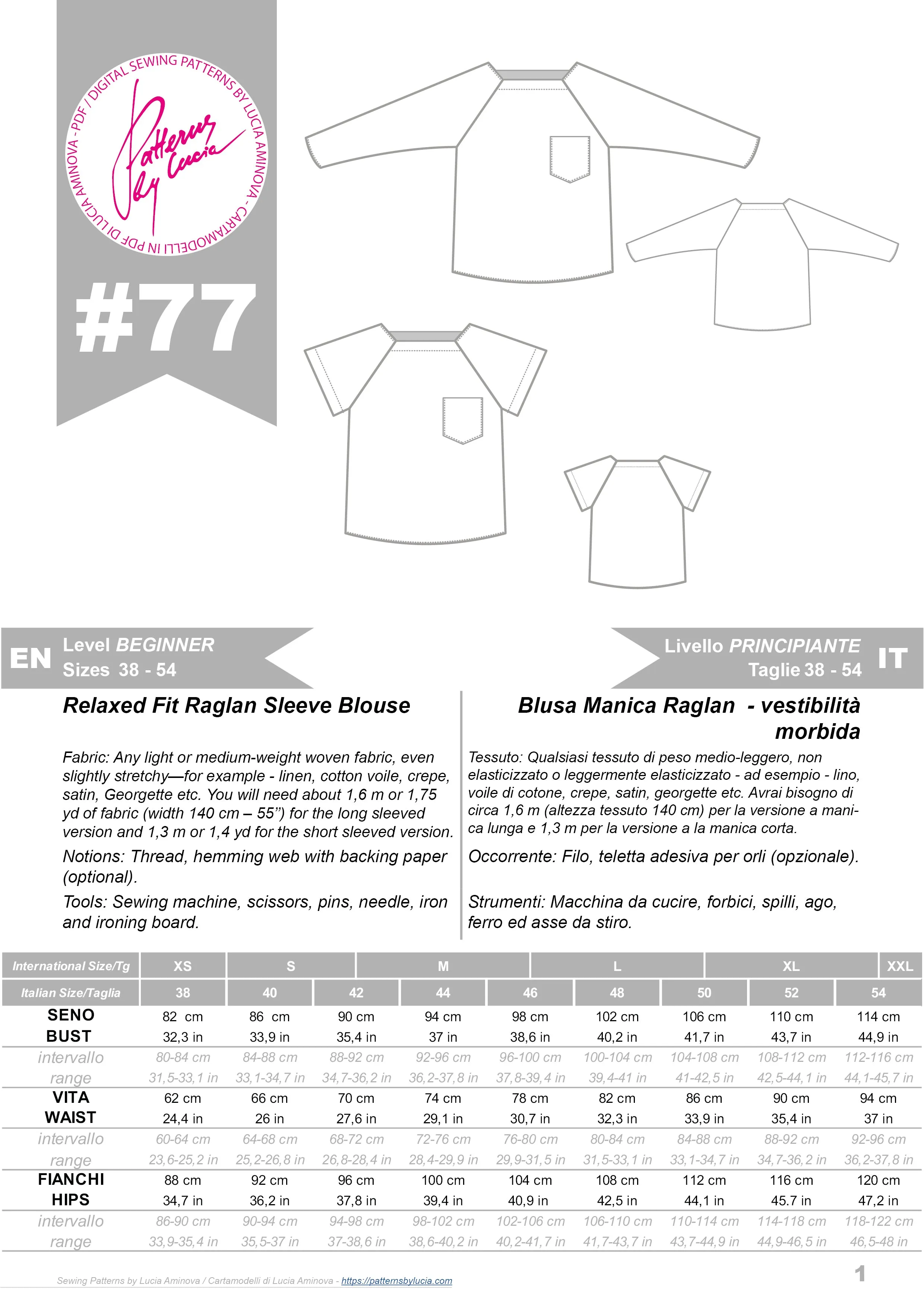 Relaxed Fit Blouse Sewing Pattern N.77