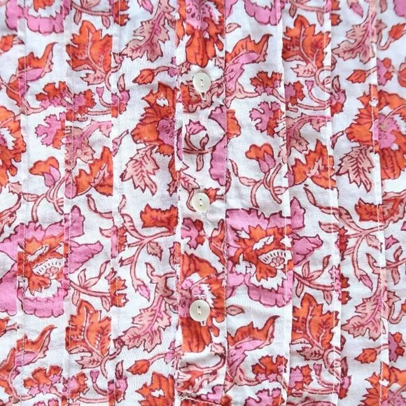 Roberta Roller Rabbit White Orange Pink Cotton Gauze Long Sleeve Tunic Dress S