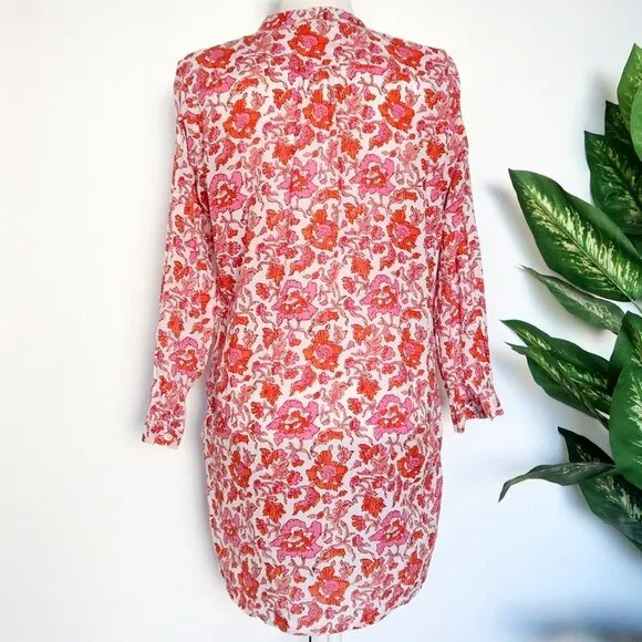 Roberta Roller Rabbit White Orange Pink Cotton Gauze Long Sleeve Tunic Dress S