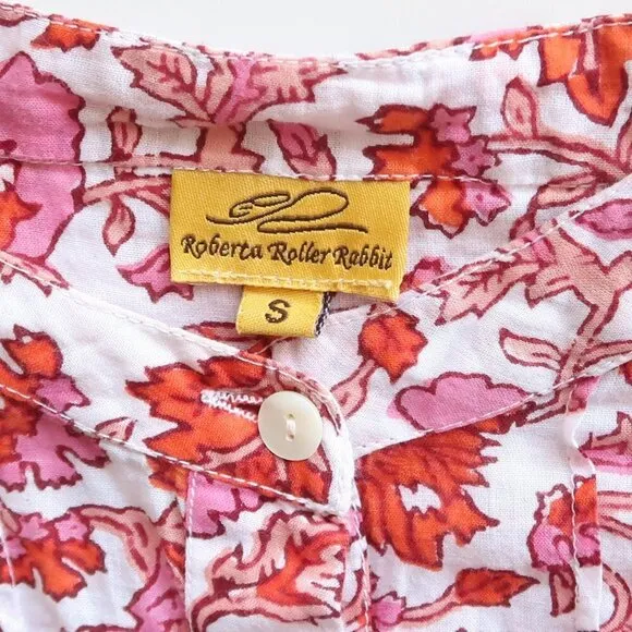 Roberta Roller Rabbit White Orange Pink Cotton Gauze Long Sleeve Tunic Dress S