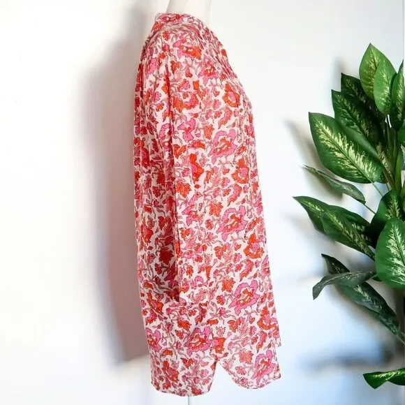 Roberta Roller Rabbit White Orange Pink Cotton Gauze Long Sleeve Tunic Dress S