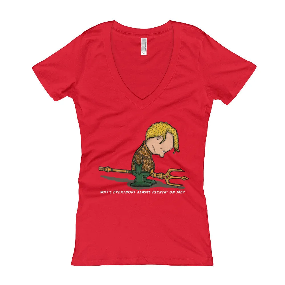 Sad Sea King Fitted V-Neck T-Shirt