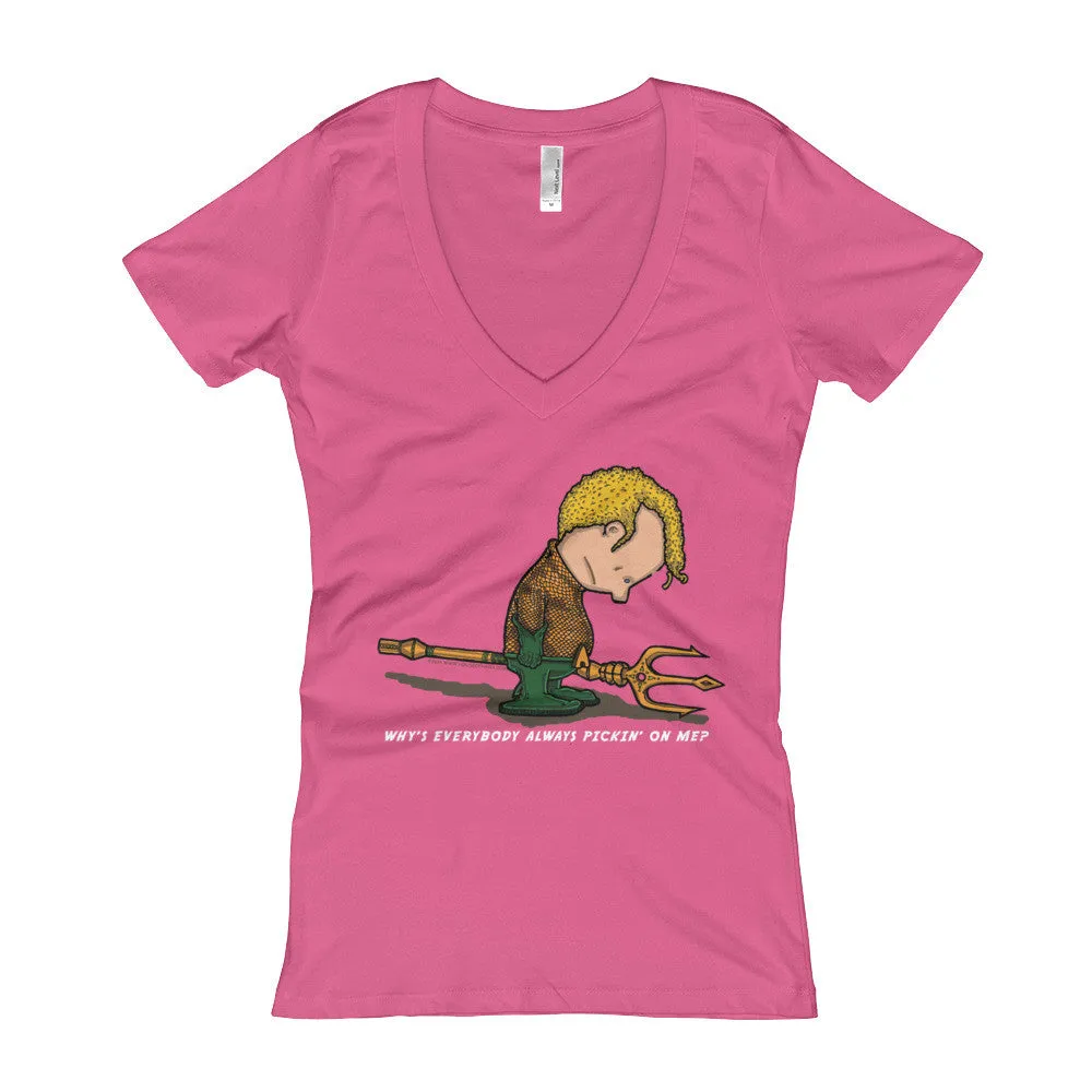 Sad Sea King Fitted V-Neck T-Shirt