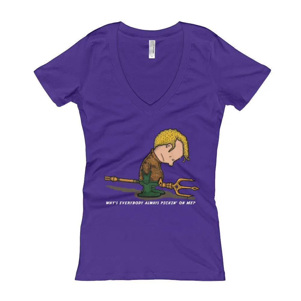 Sad Sea King Fitted V-Neck T-Shirt