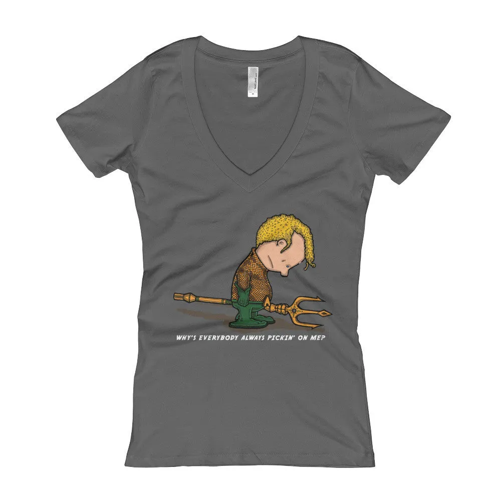 Sad Sea King Fitted V-Neck T-Shirt