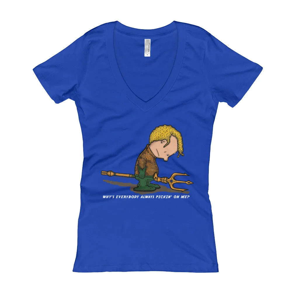 Sad Sea King Fitted V-Neck T-Shirt