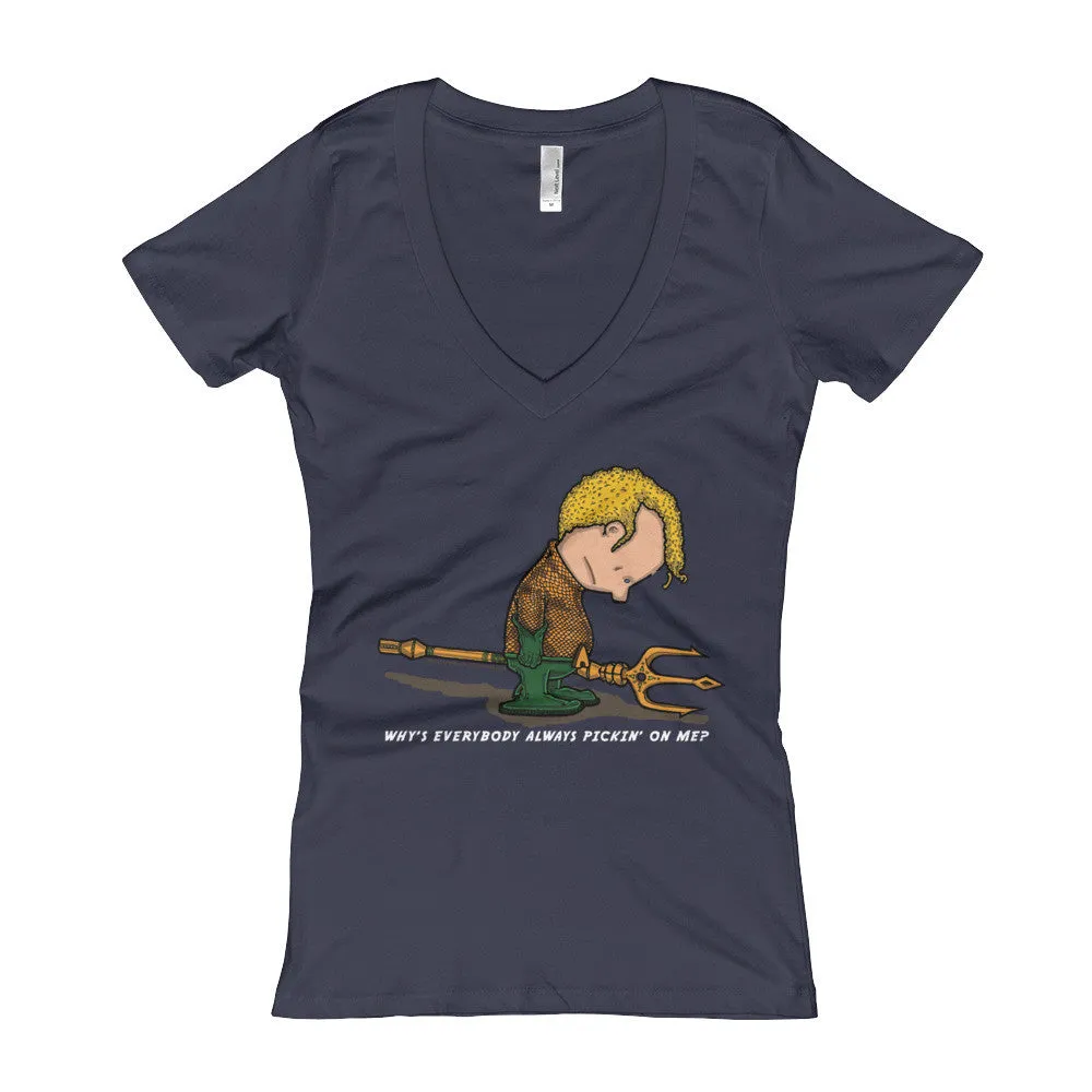 Sad Sea King Fitted V-Neck T-Shirt