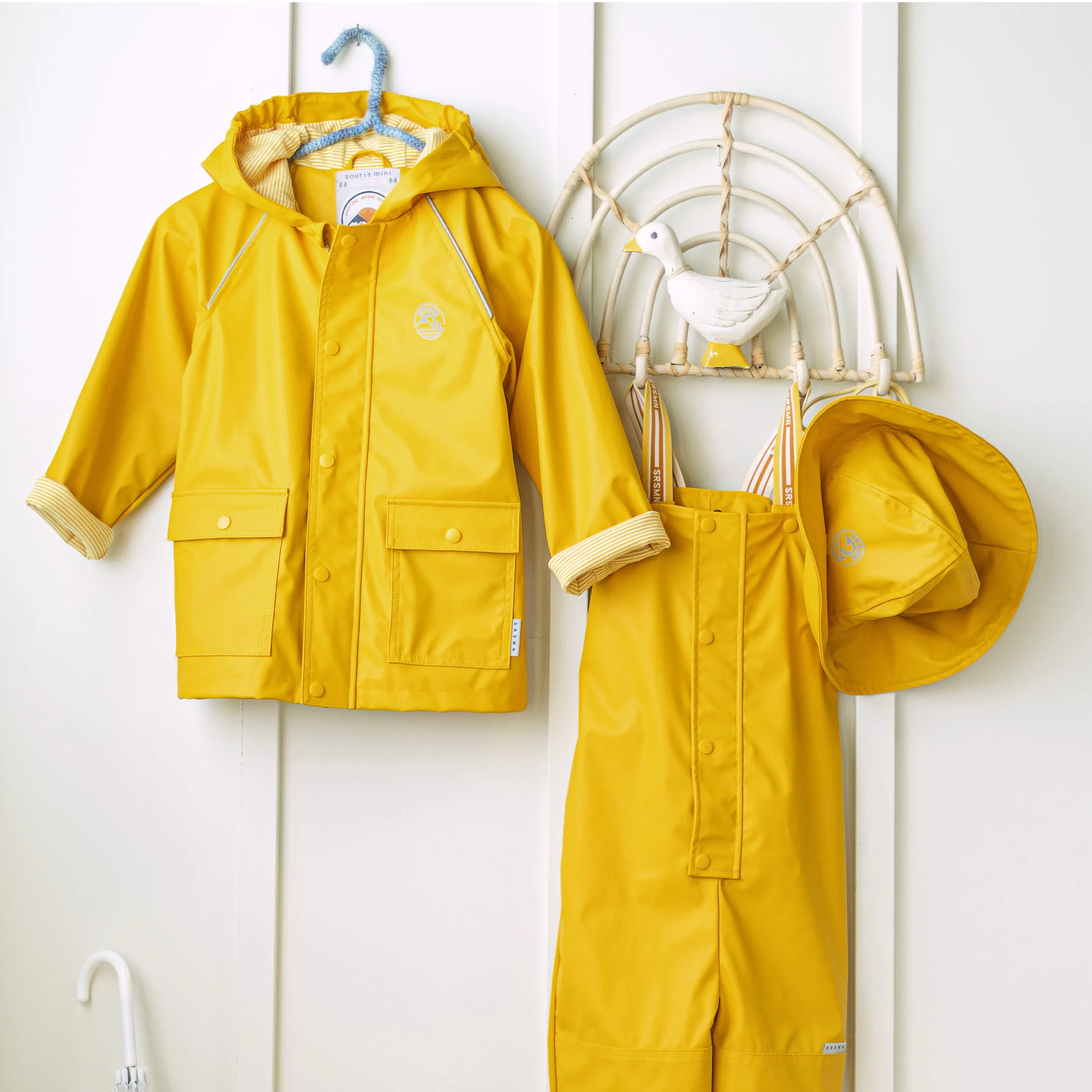 Salopette de pluie jaune en polyuréthane, bébé || Yellow polyurethane rain overalls, baby