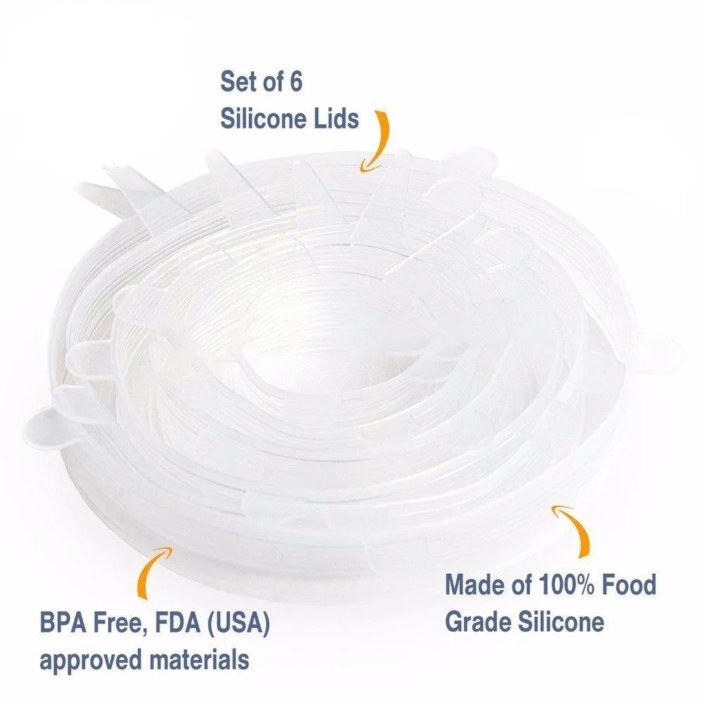 Silicone Insta Lids, Durable Reusable Food Save Cover 6 pcs Set