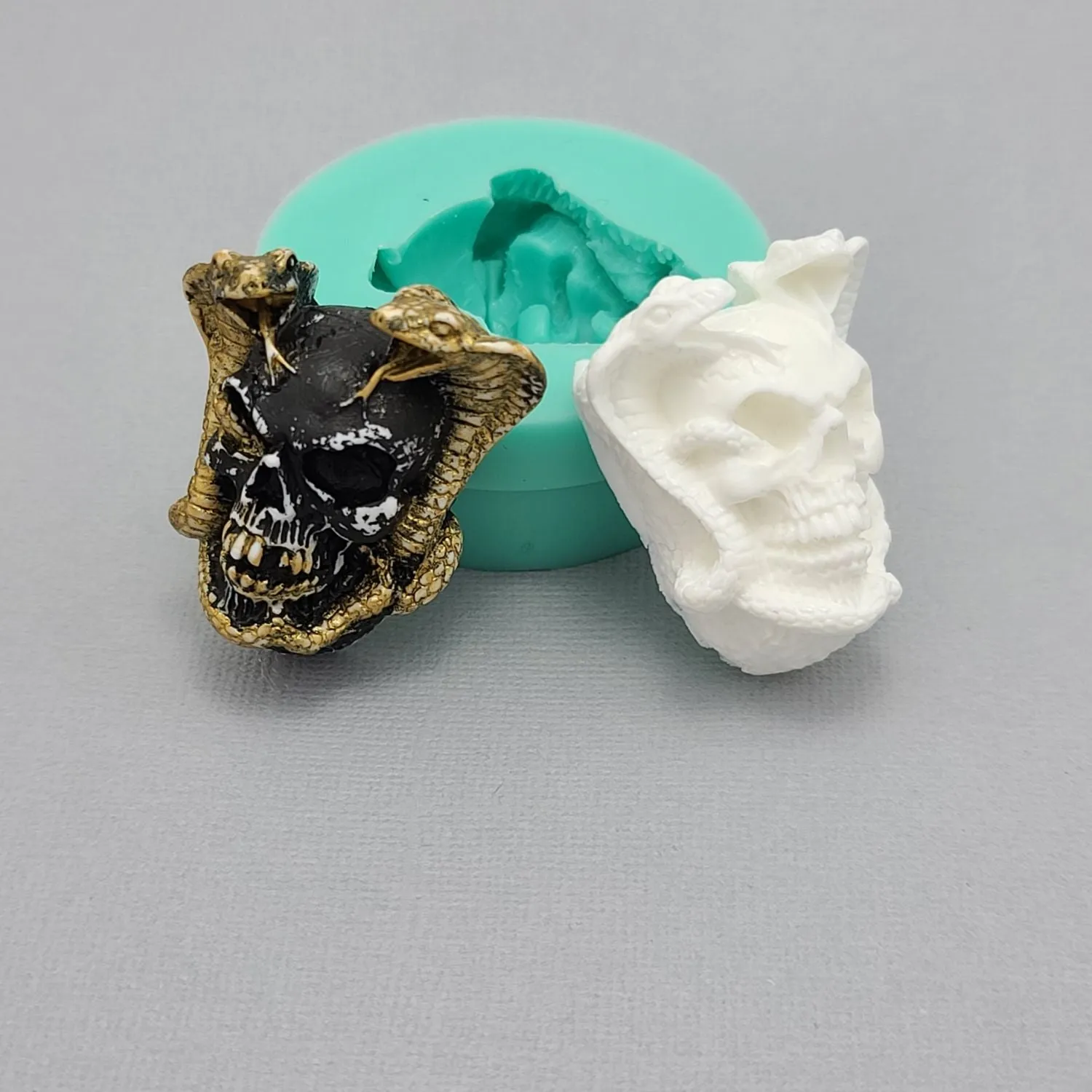 Silicone Mold Snakes on Devil Skull Jewelry, Resin, Polymer Clay.