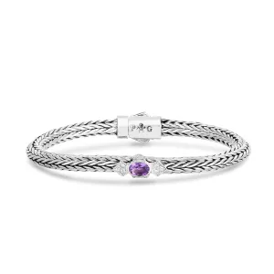 Silver Woven Chain Four Points Bracelet with Amethyst