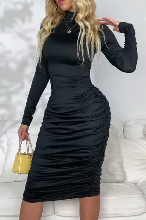 SleekContour Ruched Mock Neck Dress