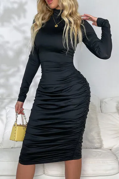 SleekContour Ruched Mock Neck Dress