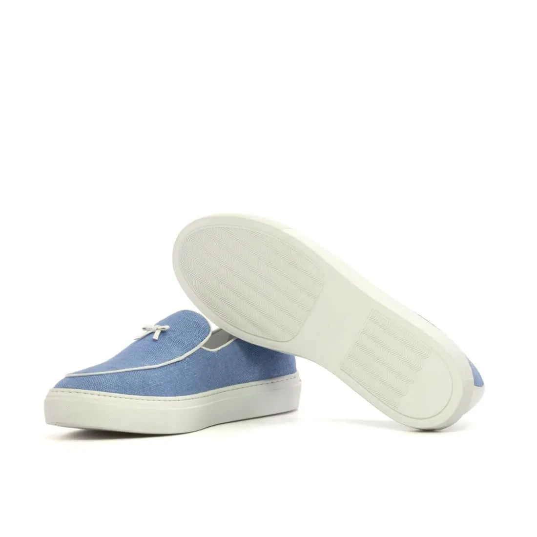 Sneaker Mocassin Belge en lin bleu ciel