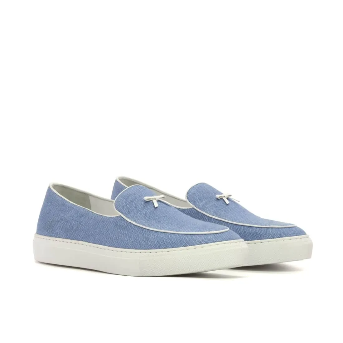 Sneaker Mocassin Belge en lin bleu ciel