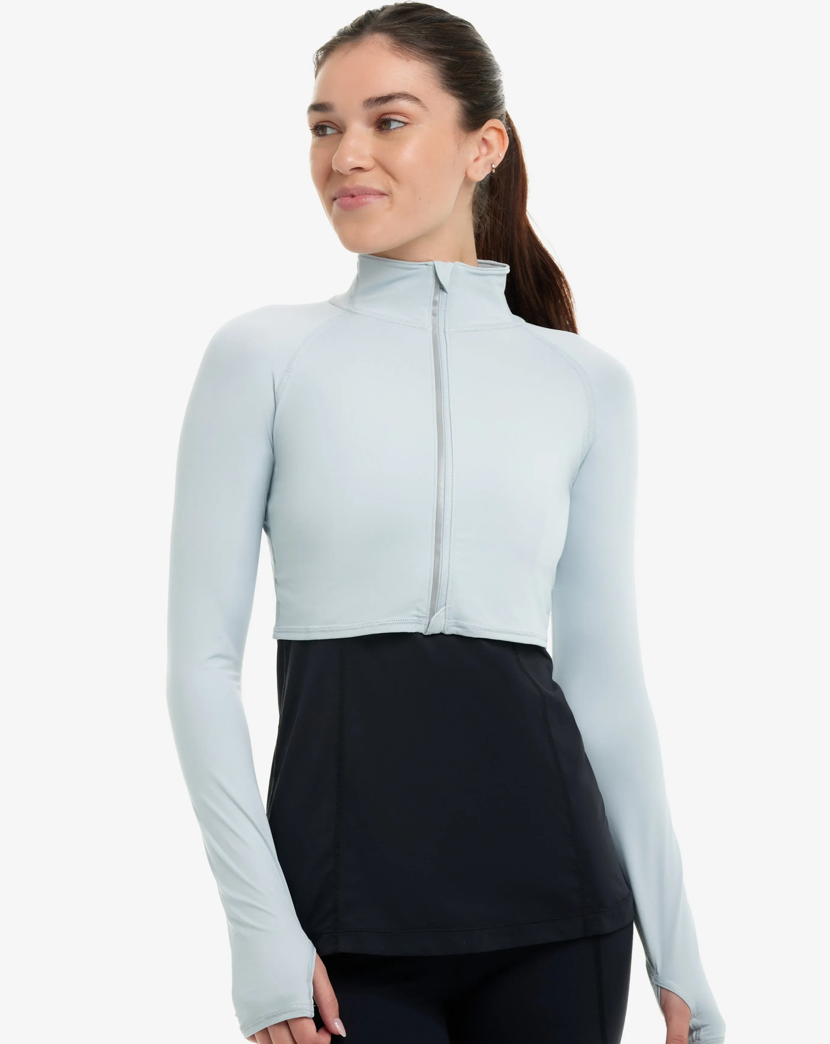 Soft Gray Zipped Crop Rash Guard by BloqUv