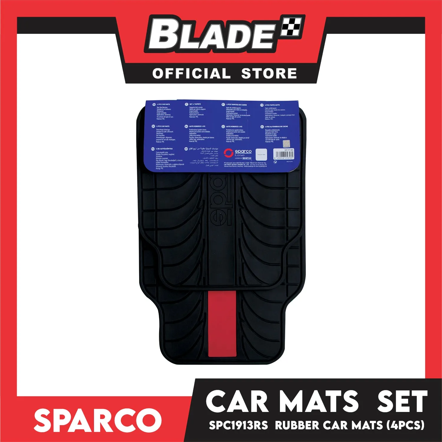Sparco Car Mats Set Of 4pcs Universal And Quick Installation SPC1913RS (Red) Rubber And Durable