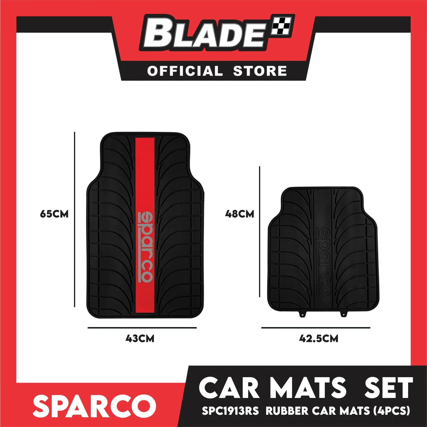 Sparco Car Mats Set Of 4pcs Universal And Quick Installation SPC1913RS (Red) Rubber And Durable