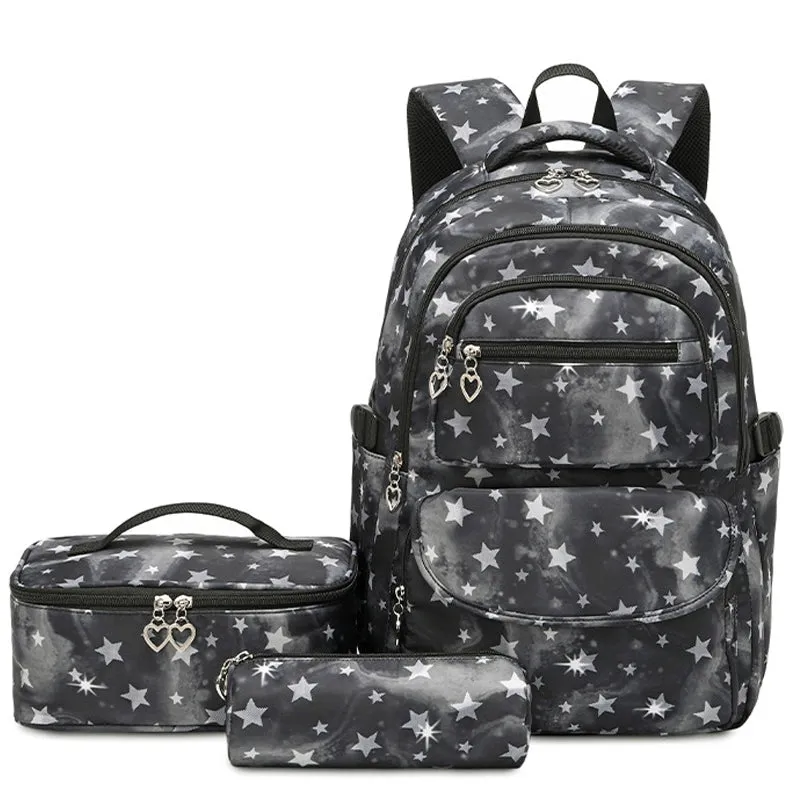 Star Printing Backpack Set Bookbag Kit for Primary/Middle School Durable Daypack