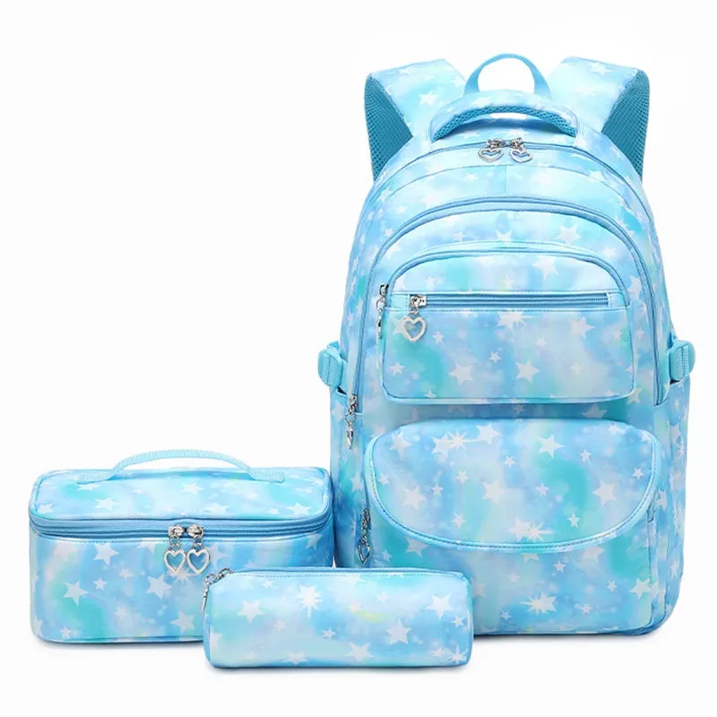 Star Printing Backpack Set Bookbag Kit for Primary/Middle School Durable Daypack