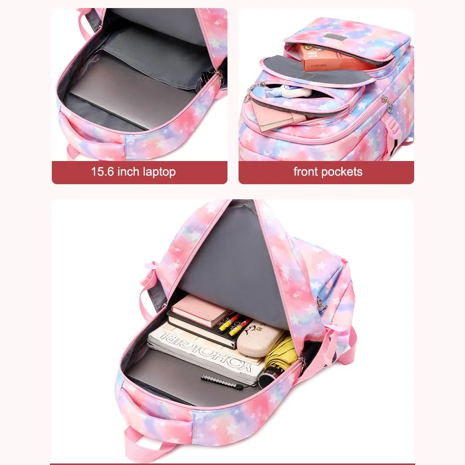 Star Printing Backpack Set Bookbag Kit for Primary/Middle School Durable Daypack