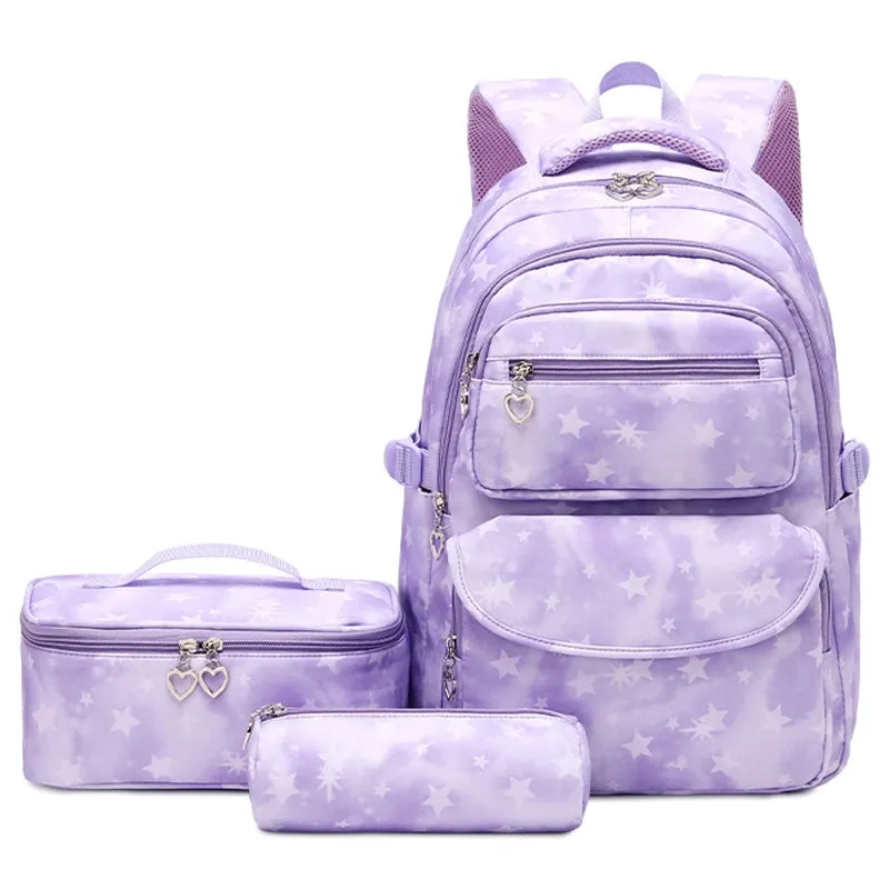 Star Printing Backpack Set Bookbag Kit for Primary/Middle School Durable Daypack