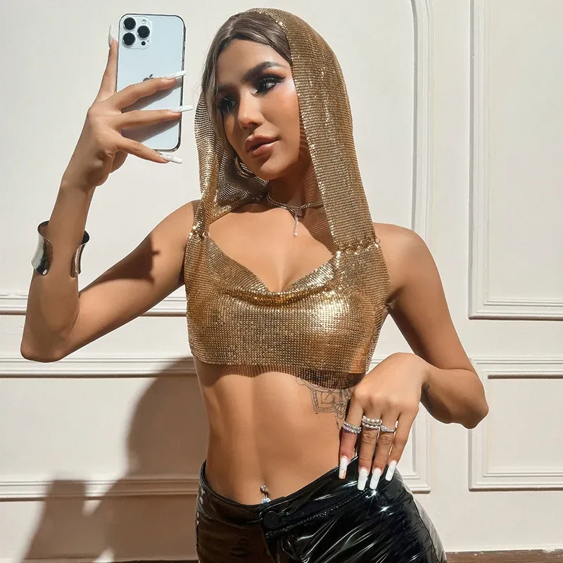 Streetwear Metal Sequins Women Tank Top
