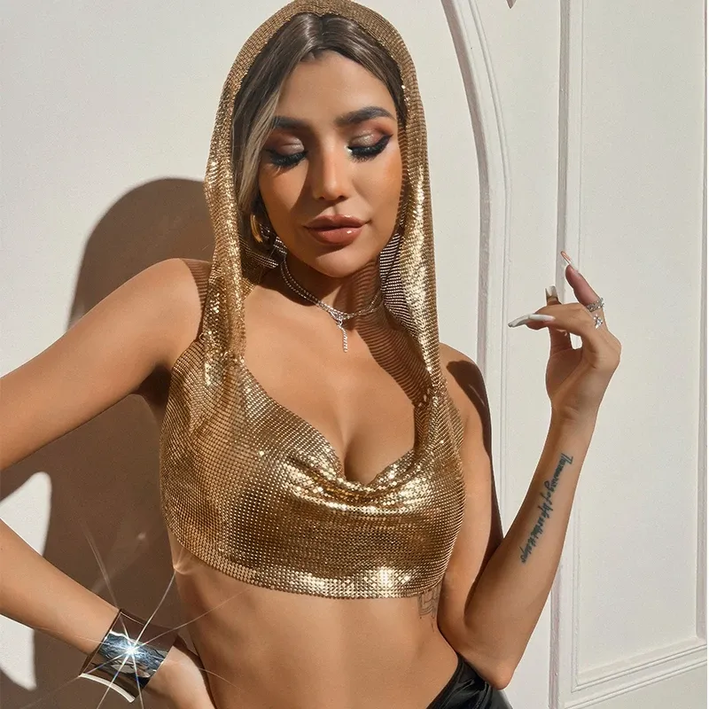 Streetwear Metal Sequins Women Tank Top