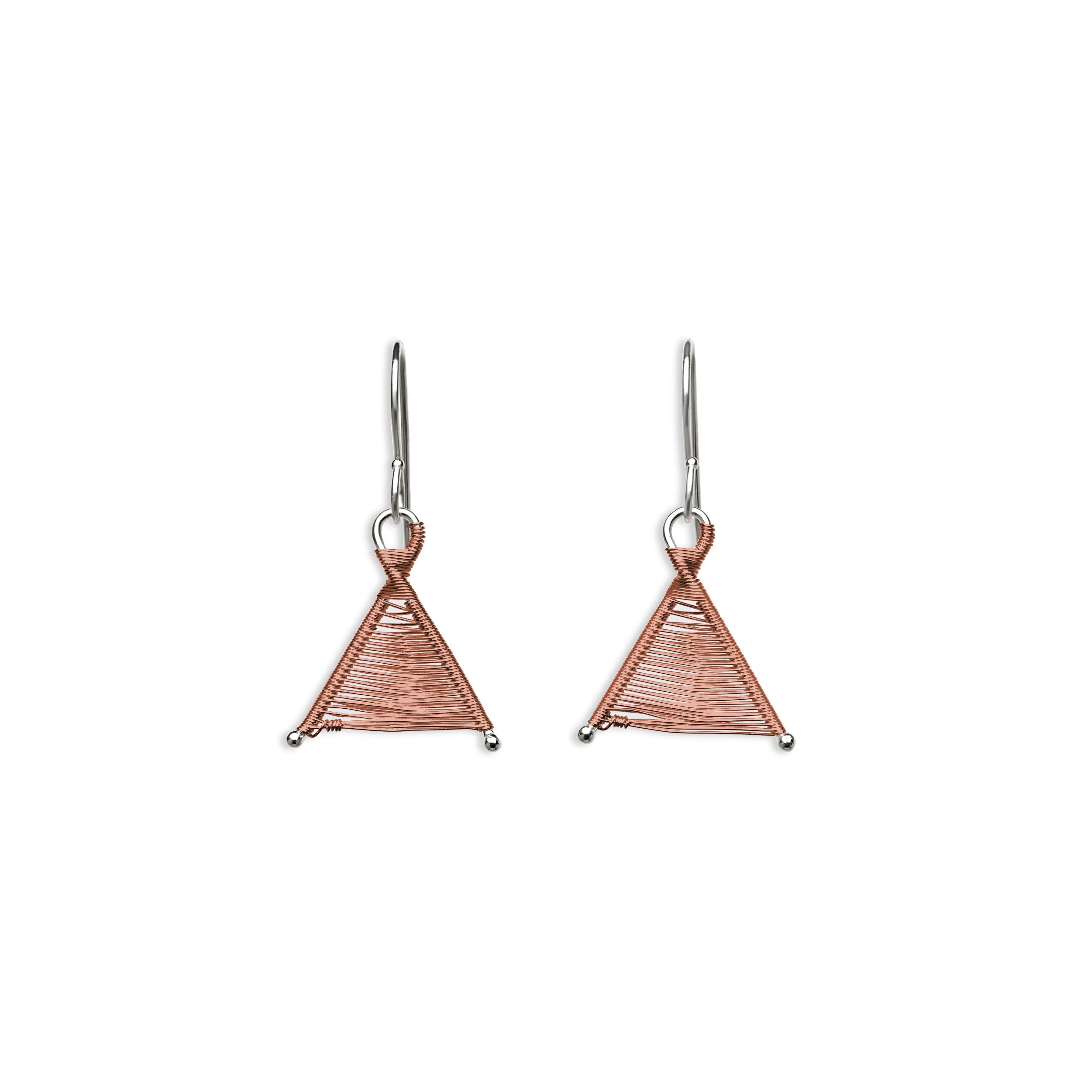 Tiny Woven Wishbone Antique Copper & Silver Earrings