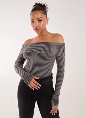 Two Tone Rib Bardot Top