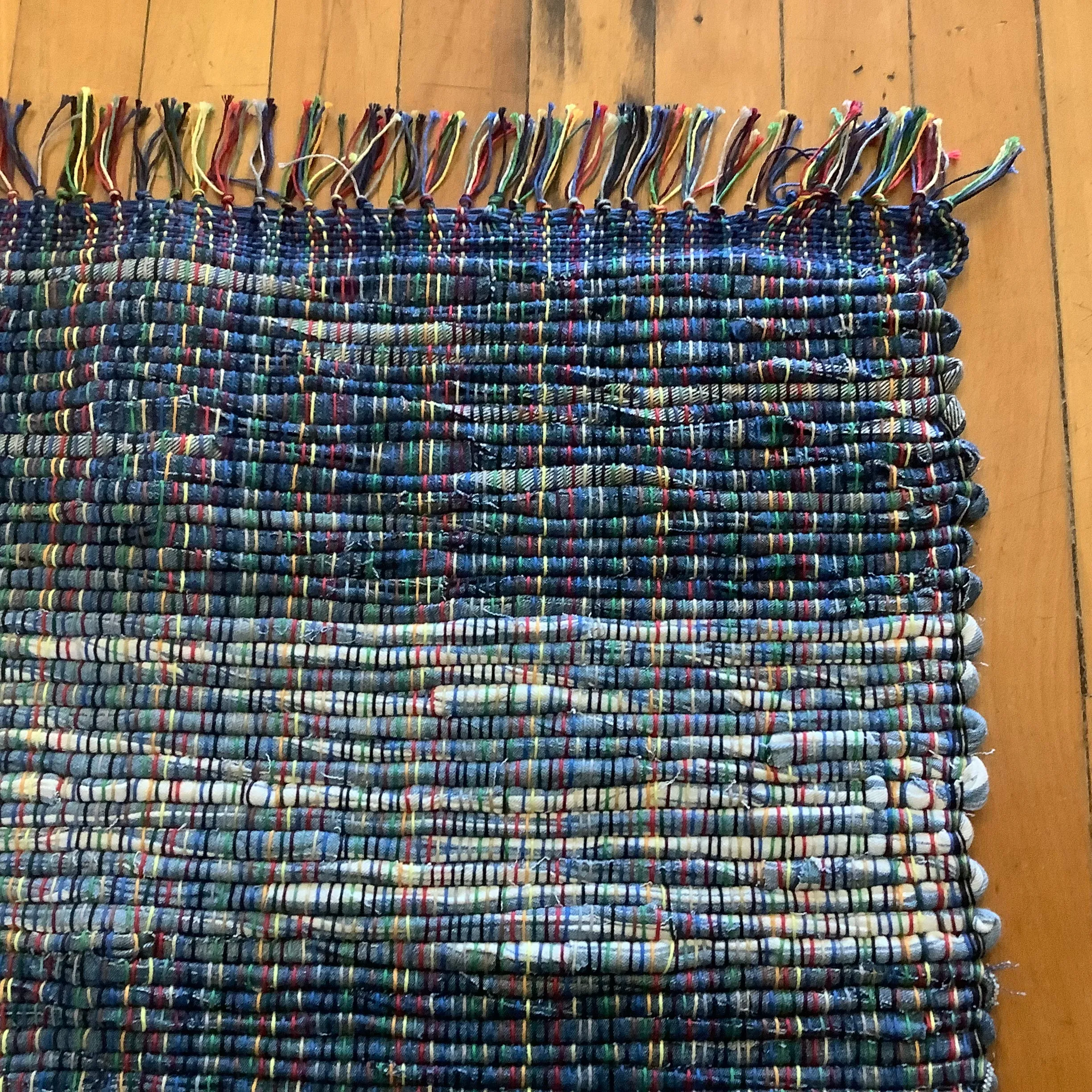 “Upcycled" Woven Rug in Denim Blue