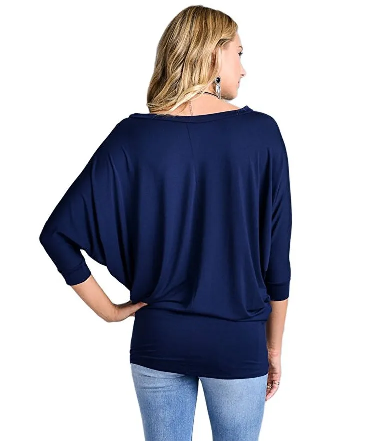 Vanilla Bay | Dolman 3/4 Sleeve Top Navy