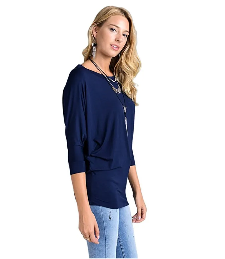 Vanilla Bay | Dolman 3/4 Sleeve Top Navy