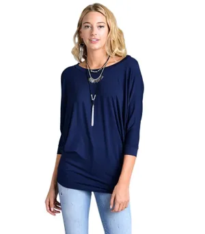 Vanilla Bay | Dolman 3/4 Sleeve Top Navy