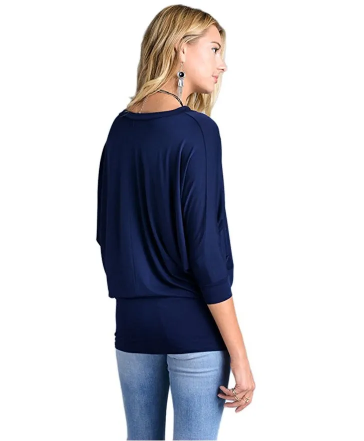 Vanilla Bay | Dolman 3/4 Sleeve Top Navy