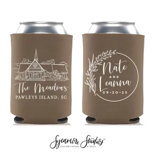Wedding Can Cooler #233R - Custom Venue Illustration