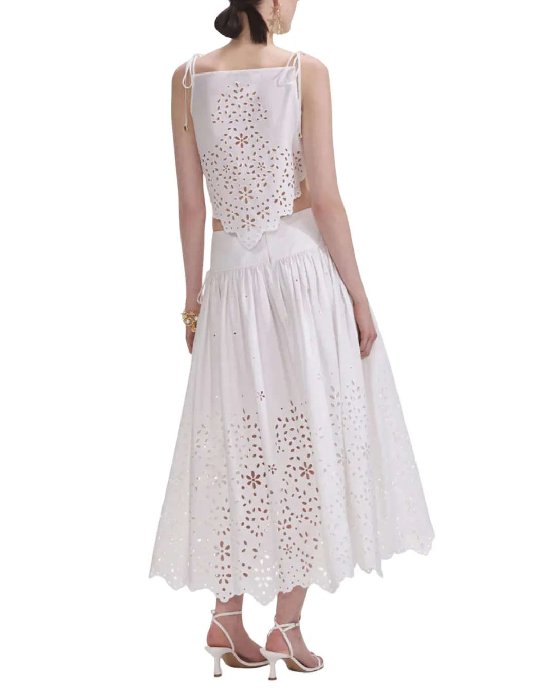 White Cotton Embroidered Midi Skirt