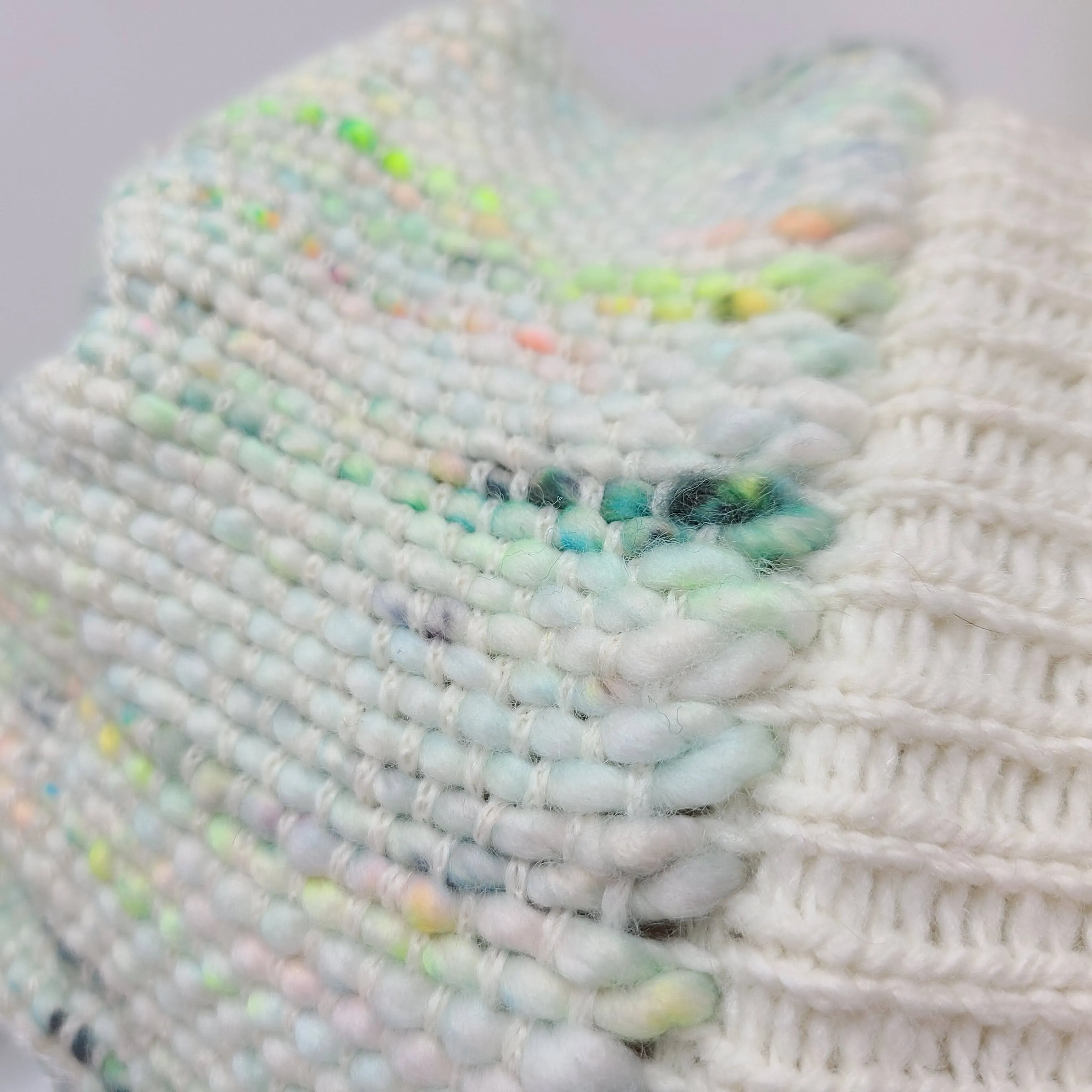 Woven Knit Hat, Ivory and Neon Cashmere Beanie