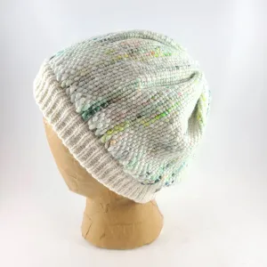 Woven Knit Hat, Ivory and Neon Cashmere Beanie