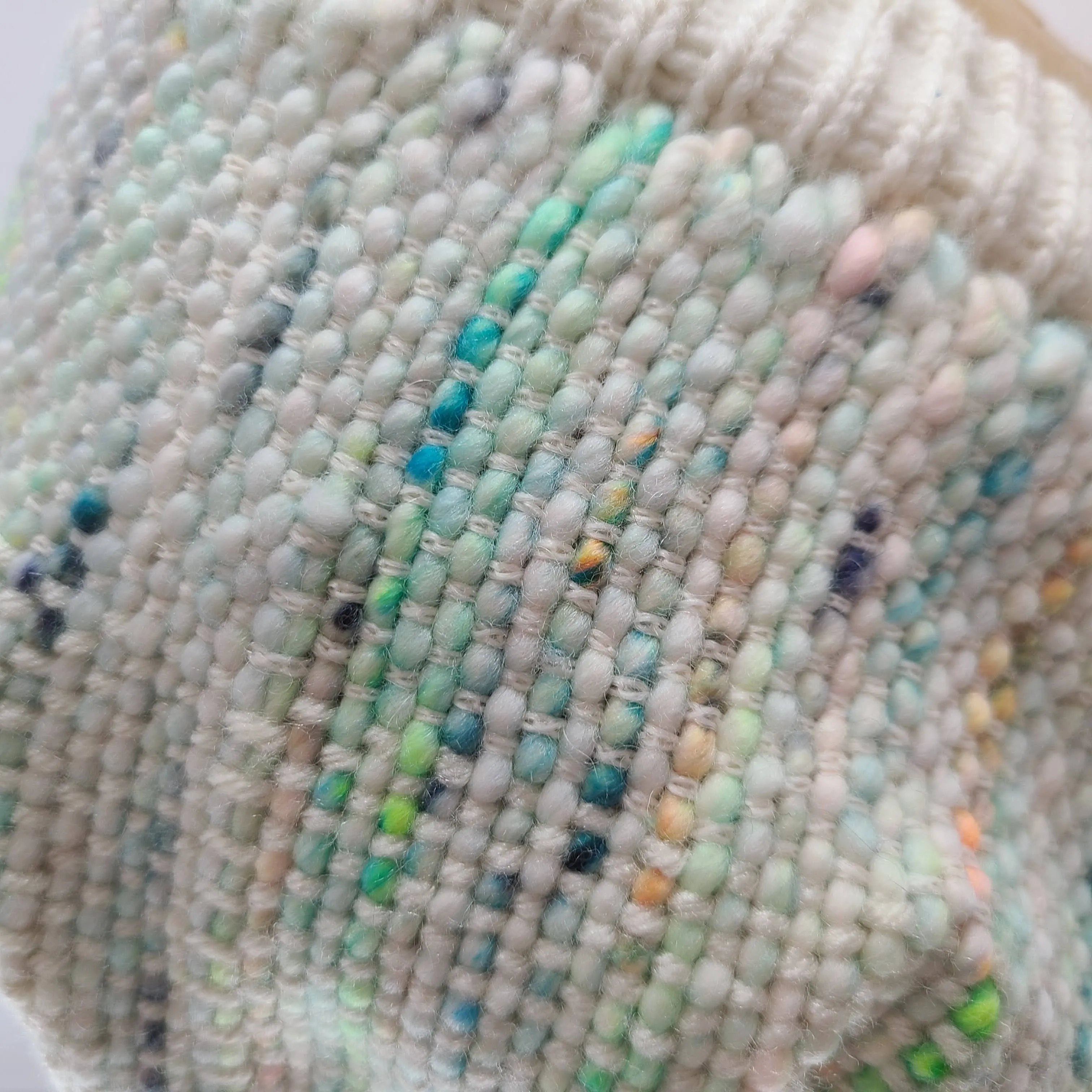 Woven Knit Hat, Ivory and Neon Cashmere Beanie