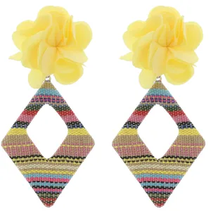Yellow Flower Woven Rhombus Shaped Earrings